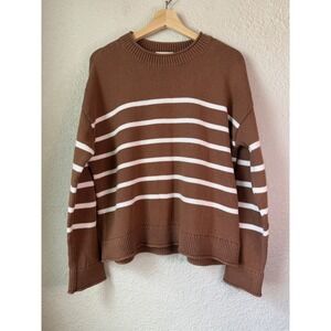 Haven Well Within Brown White Striped Organic Cotton Sweater Womens Large